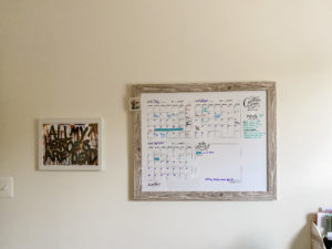 Quarterly calendar on wall of home office